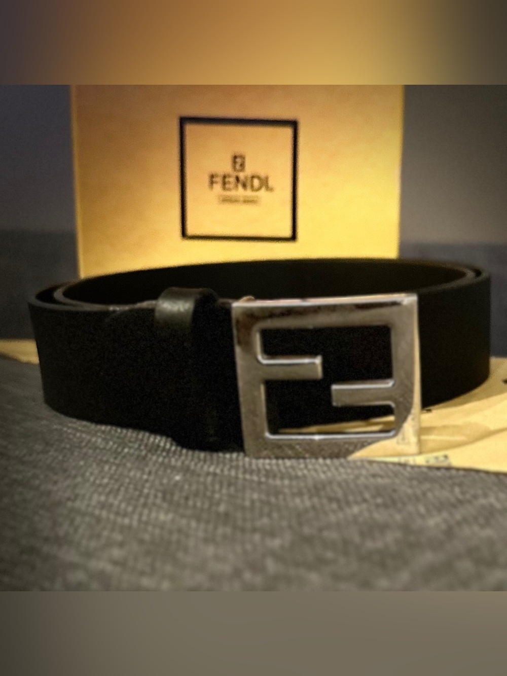 Fendi Black Leather Belt with FF Buckle